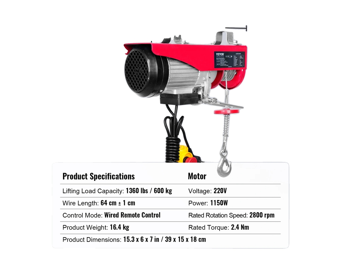 Guincho Elétrico 1320 Lbs Com Controle Remoto E Interruptor De Parada De Emergência Oem