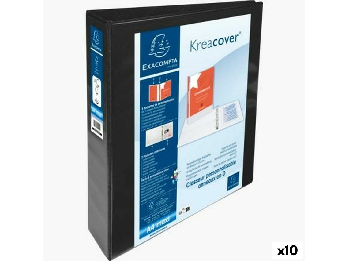 Pasta com argolas EXACOMPTA Kreacover Preto A4+ Personalizável (10 Unidades)