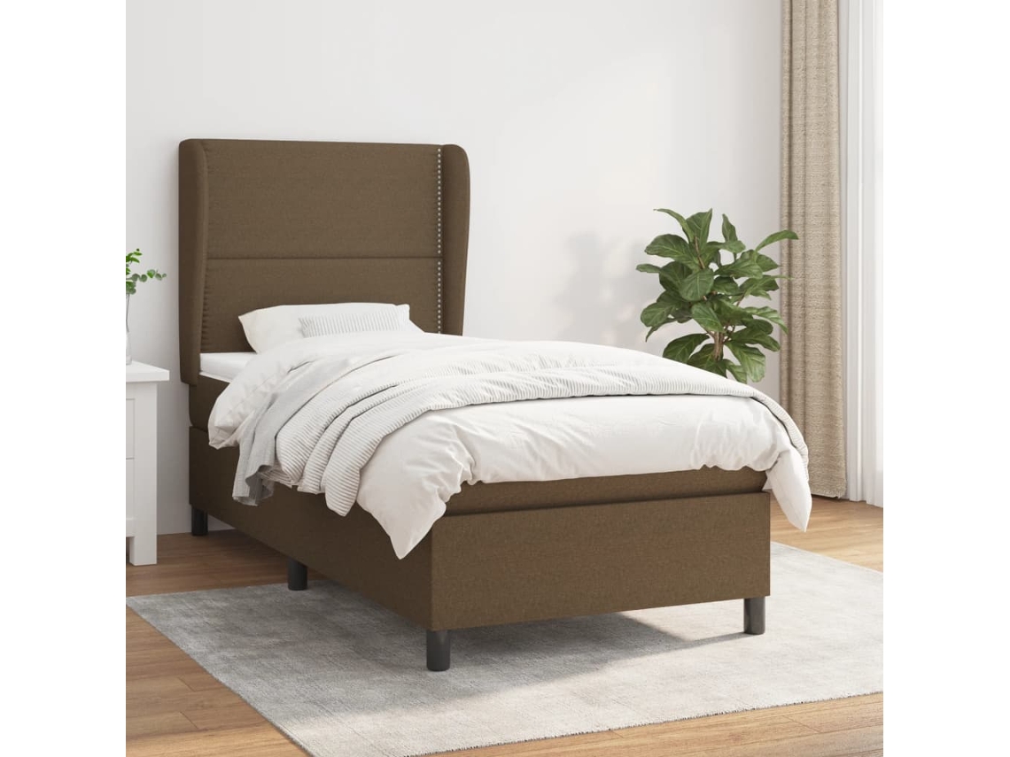 Vidaxl Cama Com Molas/colchão 90x190 Cm Tecido Castanho-escuro