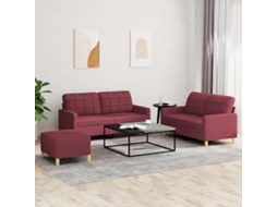 Vidaxl 3 Pcs Conjunto De Sofás Com Almofadões Tecido Vermelho Tinto