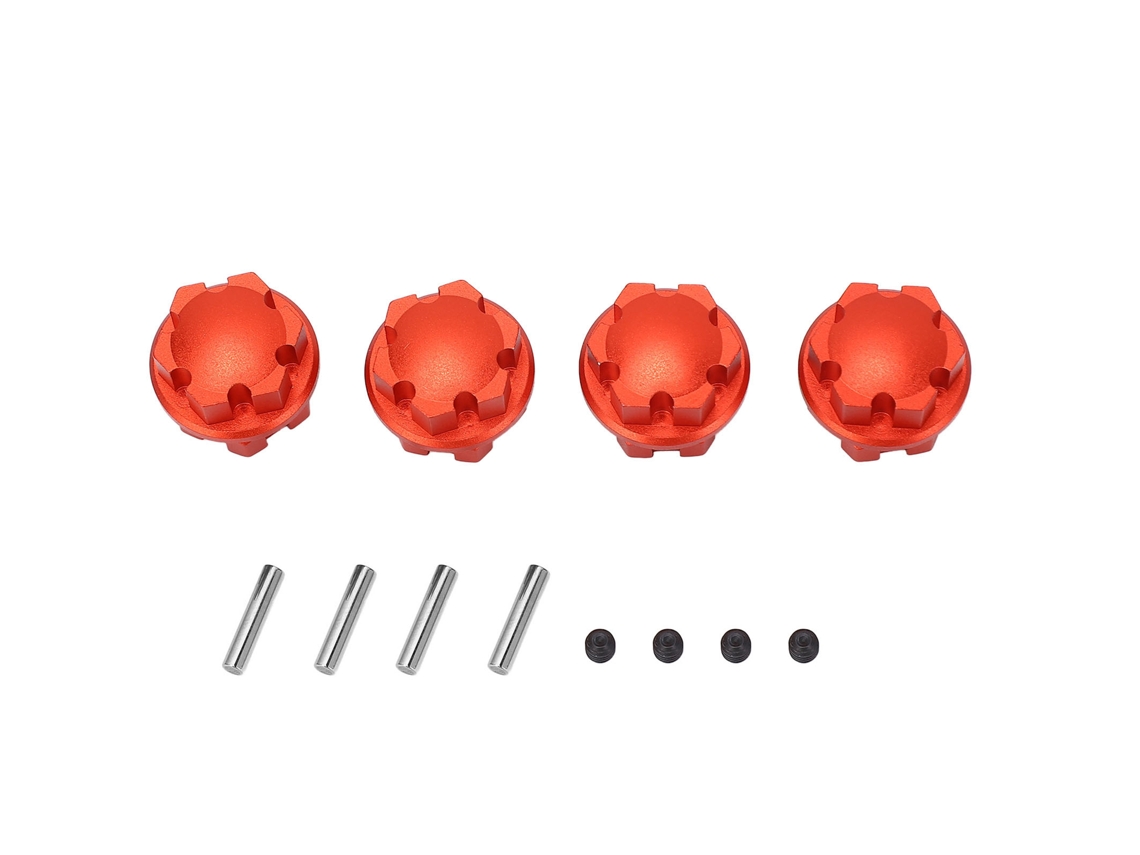Conjunto de 4 adaptadores de cubo hexagonal de alumínio de 17 mm para rodas de carros RC Traxxas, na cor vermelha.