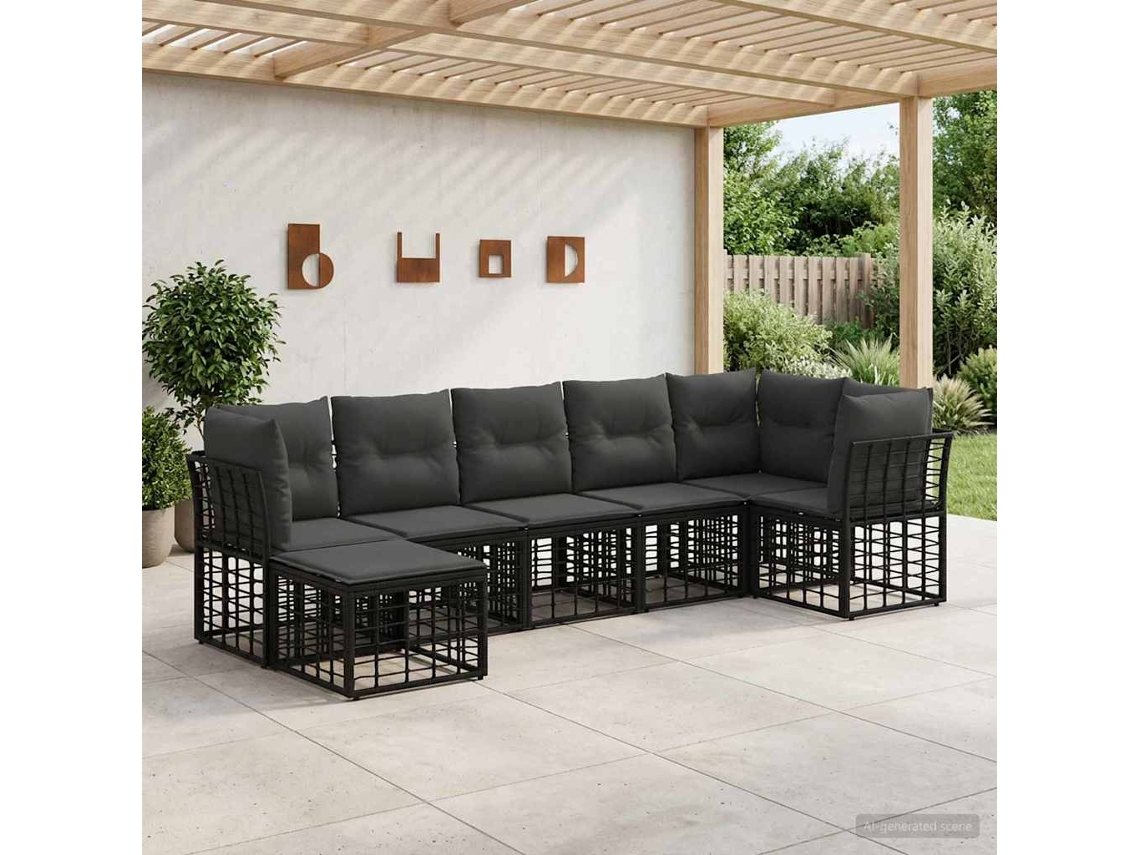 Vidaxl Conjunto De Sofás Para Exterior Preto Poliéster