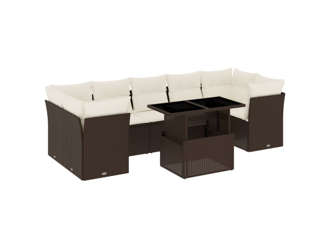 Conjunto de 8 Sofás de Jardim com Almofadões Vime Pe Castanho MAISON EXCLUSIVE (8 pcs)