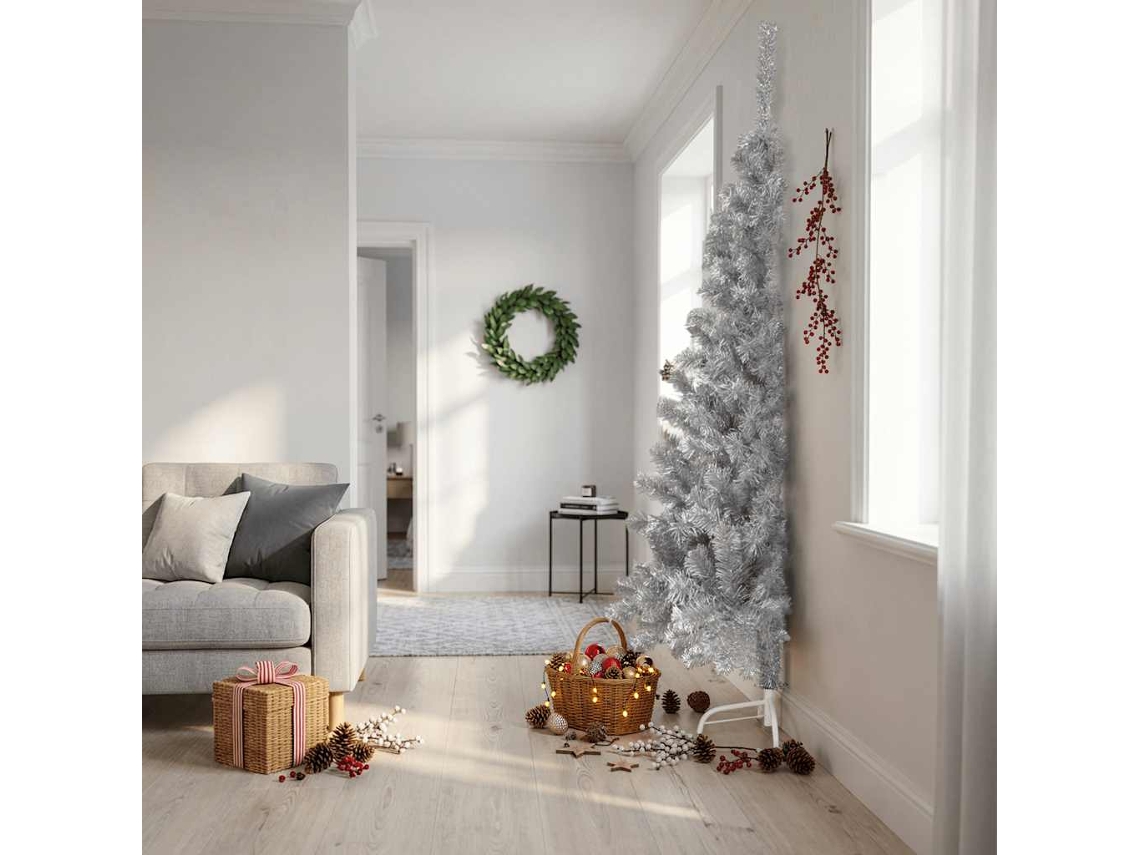 Vidaxl Meia Árvore De Natal Artificial Com Suporte 240 Cm Pet Prateado