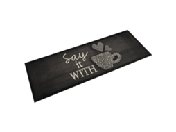 Vidaxl Tapete De Cozinha Lavável 60x180 Cm Veludo Padrão Chávena Preto