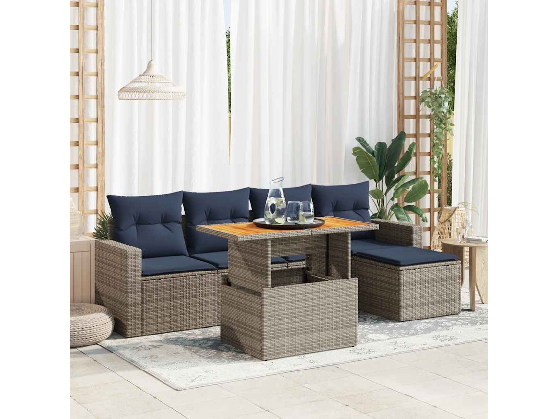 Vidaxl 6 Pcs Conjunto Sofás De Jardim Com Almofadões Vime Cinzento