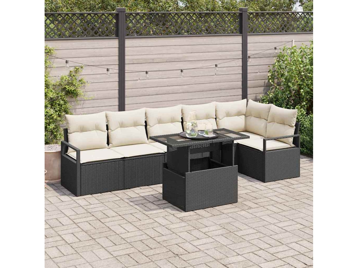 Vidaxl Conjunto De Sofá De Jardim 7 Unid. Preto Vime Pe
