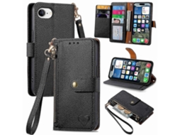 Capa Tipo Carteira De Couro Com Bloqueio Rfid Para Iphone 16e E Bolso Com Zíper