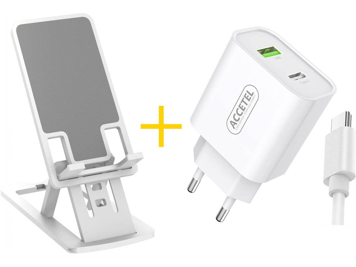 Pack Office para Samsung Galaxy A20s ACCETEL AC527 (2.4A - Type-C + USB - Branco)