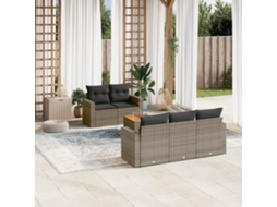 Vidaxl 6 Pcs Conjunto Sofás De Jardim Com Almofadões Vime Cinzento