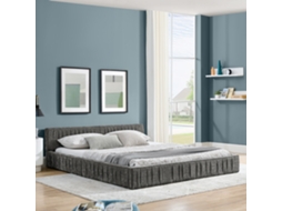 Cama Casal 160x200cm Chenille Eucalipto Ferro Cinza Escuro