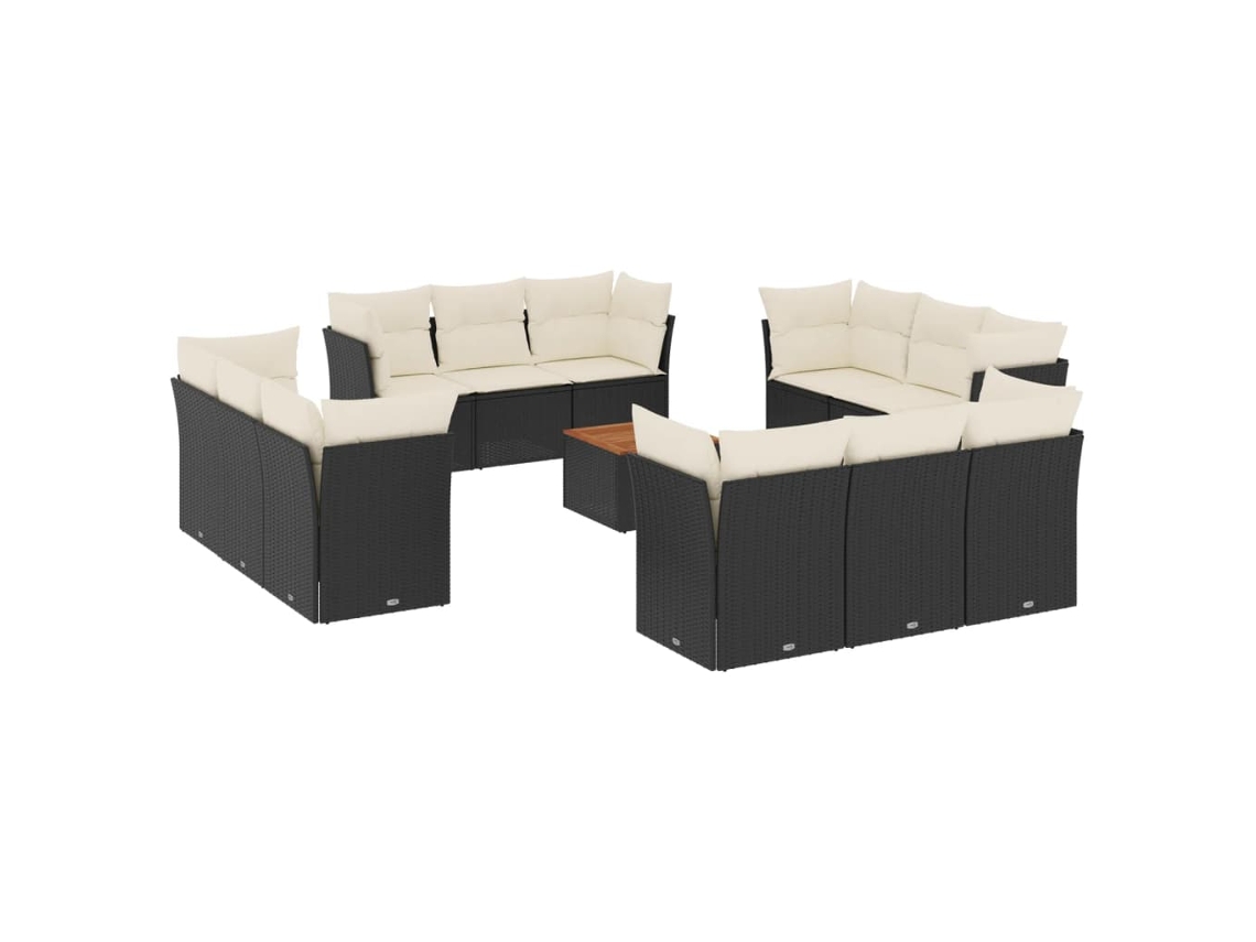 Conjunto de 13 Sofás de Jardim com Almofadões Vime Pe Preto MAISON EXCLUSIVE