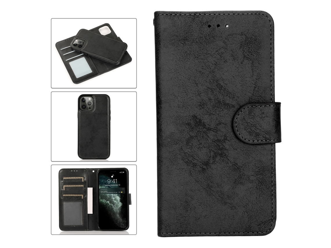 Capa Carteira 2 Em 1 Com Revestimento Magnético Removível Em Couro Para Iphone 13 Pro, Preta