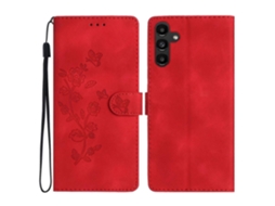 Capa Para Samsung Galaxy A53 5g Em Couro Com Estampa Floral Em Relevo E Alça De Pulso, Perfurada