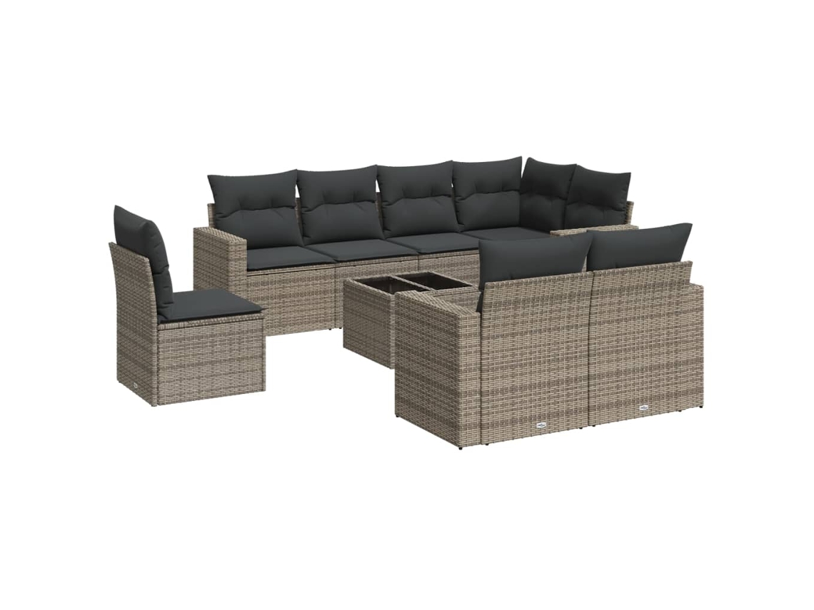 Maison Exclusive - 9 Pcs Conjunto Sofás P/ Jardim Com Almofadões Vime Pe Cinzento