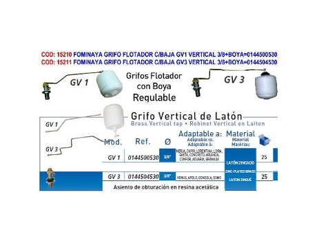 Fominaya grifo flotador c-baja gv3 vertical 3-8+boya 0144504530