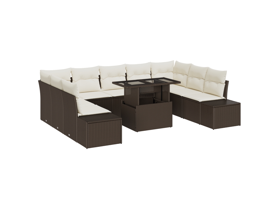 Conjunto 10 De Sofás De Jardim Vidaxl Bege Vime Pe, Poliéster, Aço