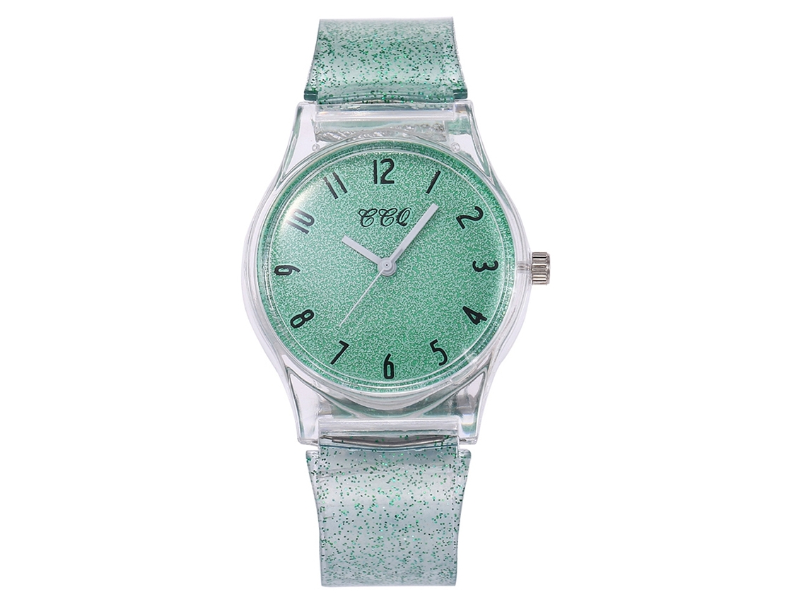 Relógio de Pulso Feminino de Quartzo com Pulseira de Silicone e Mostrador com Números Brilhantes (verde)
