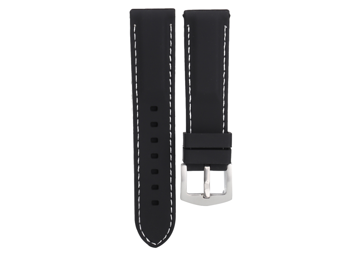 Pulseira de silicone ajustável para relógio, 24 mm, com linhas brancas.