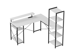 Escrivaninha De Canto Com Tomada Elétrica E Usb, Cor Preto E Branco, Com Prateleira E Suporte Para Monitores