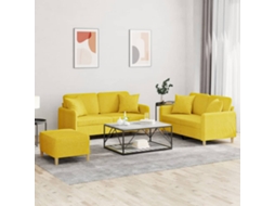 Vidaxl 3 Pcs Conjunto De Sofás Com Almofadas Tecido Amarelo-claro