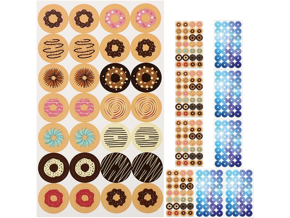 Adesivos de reforço para folhas soltas, pacote com 10 unidades 5com Desenho de Donut e Estrela Adesivo para reparo