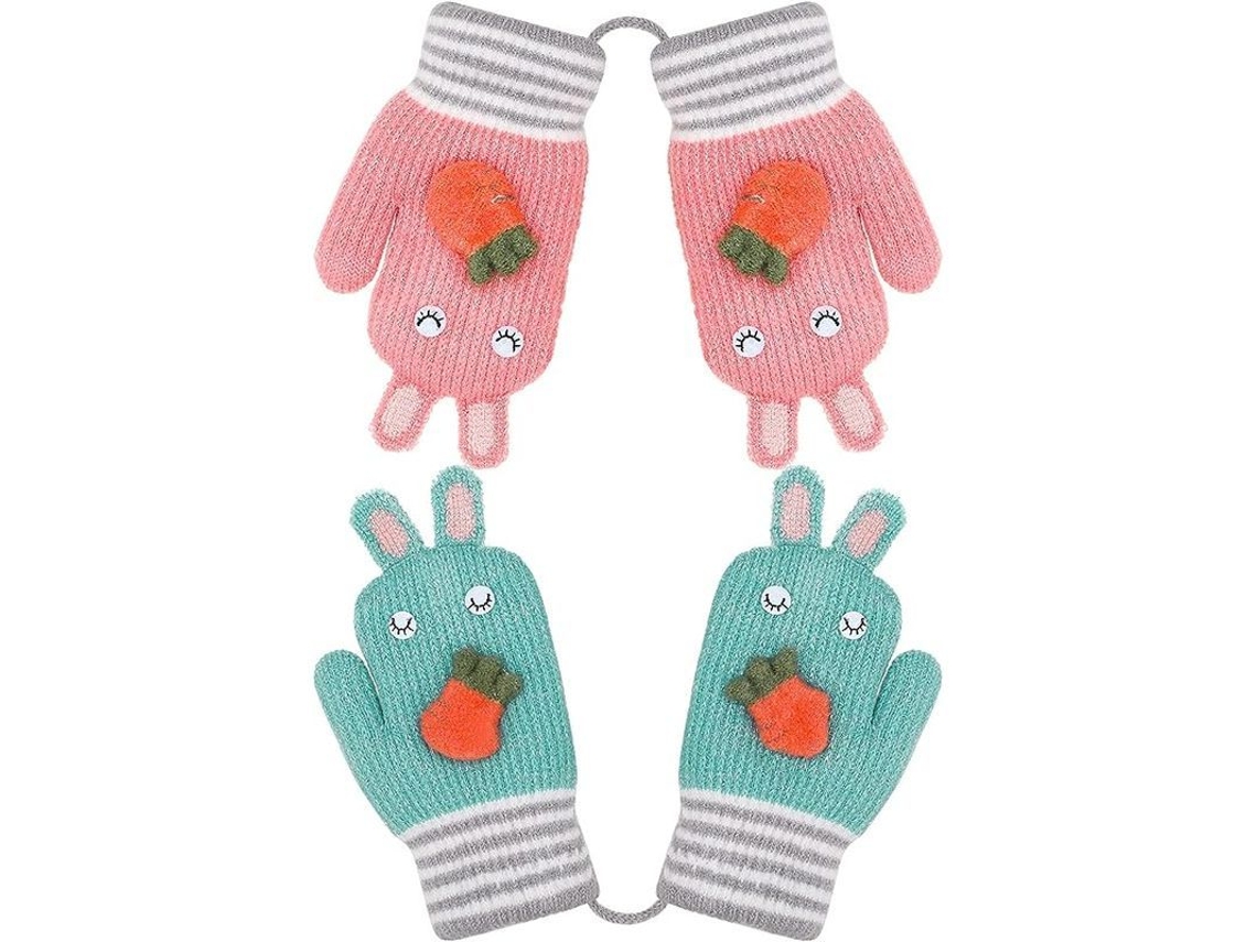 2026-luvas De Ponto Para Crianças 2 Pares Com Forro Peludo Quentes Inverno 1-3 Anos Presente De Natal