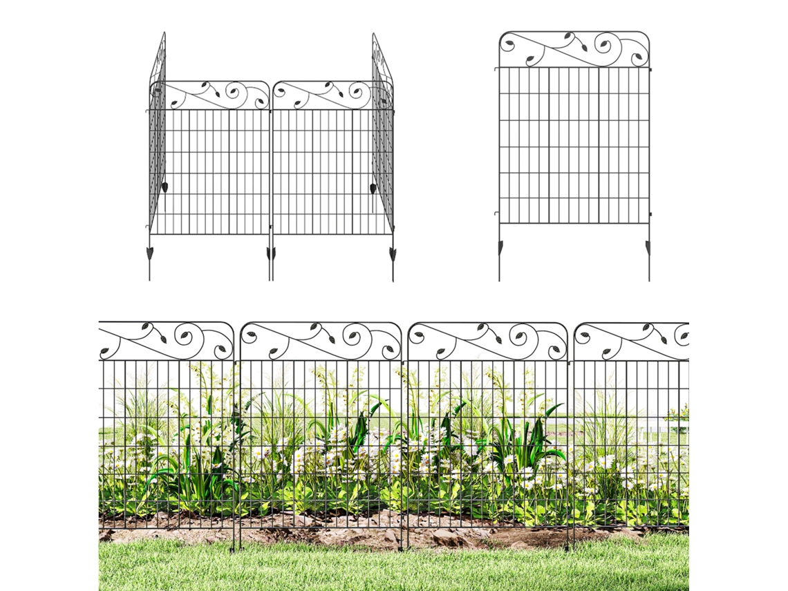 Cerca de Jardim Externa de 4 Painéis 88x110 Cm com Ângulo Ajustável Preto Ge