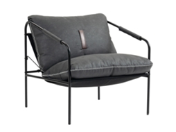 Poltrona De Leitura Cinza Carvão 74,5x75x77cm Modelo Atual Em Couro Sintético, Almofadas Com Capas Removíveis
