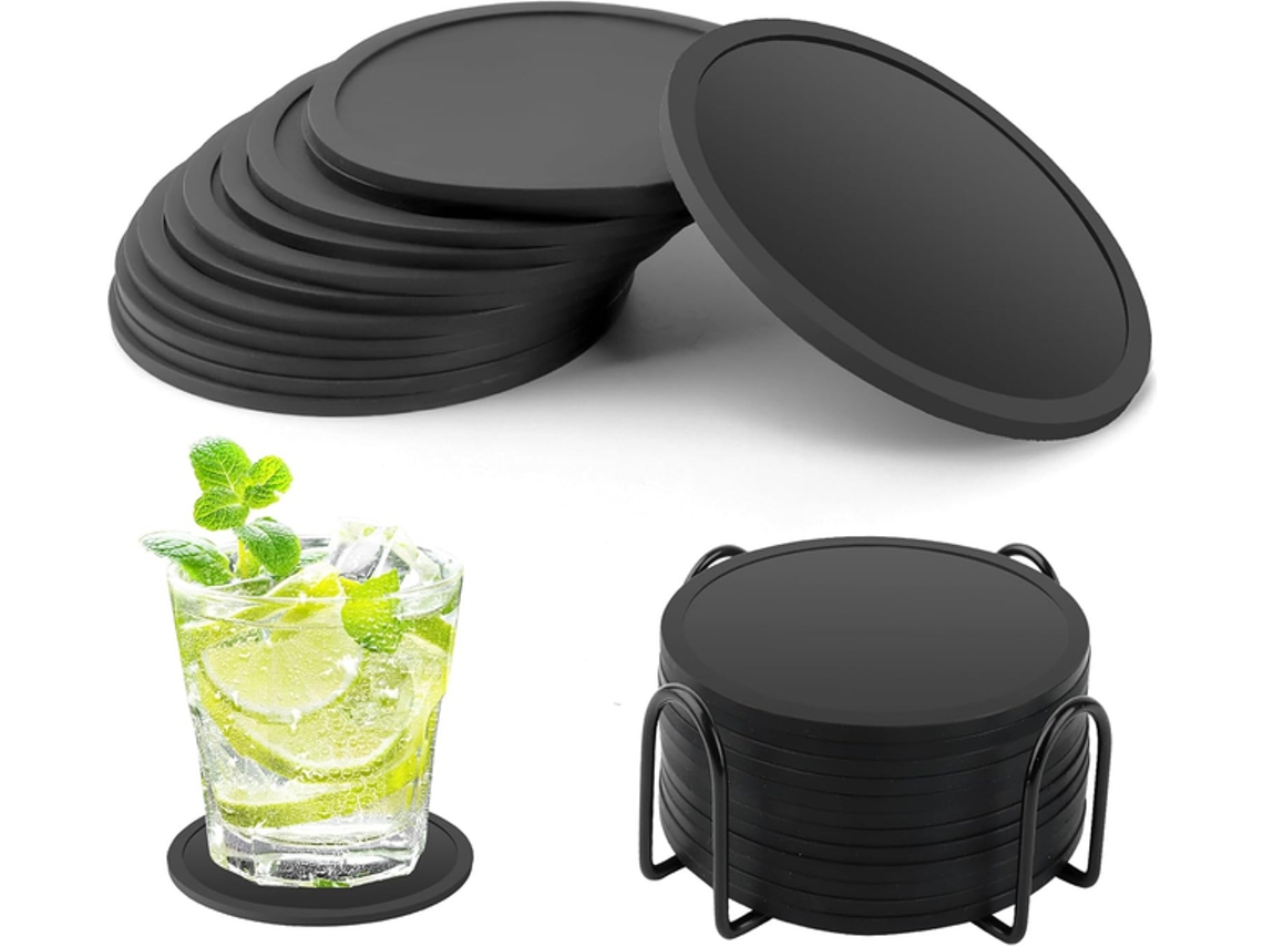 Conjunto De 12 Bases De Silicone Bases Para Chávenas Antideslizantes Com Suporte Preto Dureforward