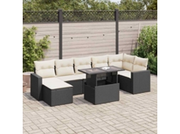 Vidaxl 8 Pcs Conjunto Sofás De Jardim Com Almofadões Vime Pe Preto