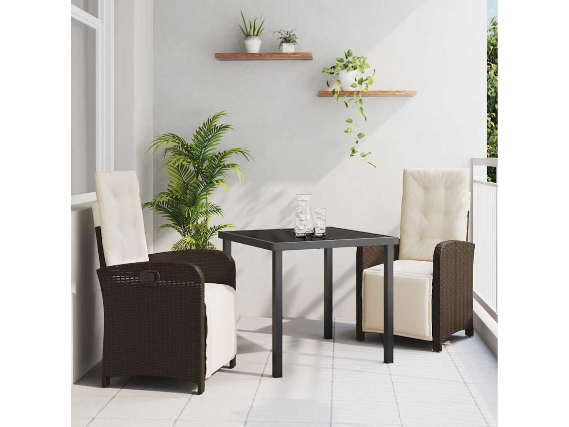 Vidaxl Conjunto de Jantar para Jardim 3 Pcs Castanho Vime Pe