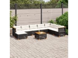 Vidaxl 9 Pcs Conjunto De Sofás P/ Jardim C/ Almofadões Vime Pe Preto