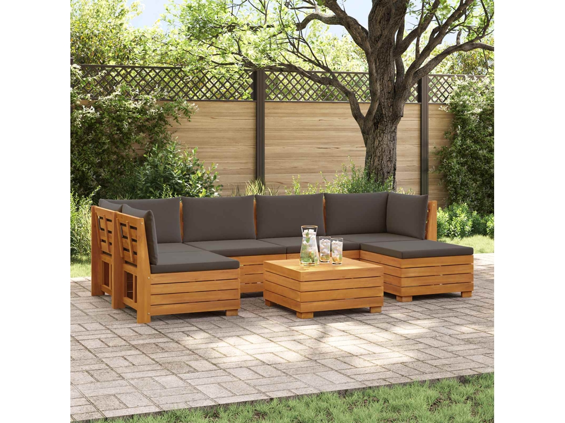Vidaxl 7 Unid. Conjunto De Sofás Para Exterior Castanho