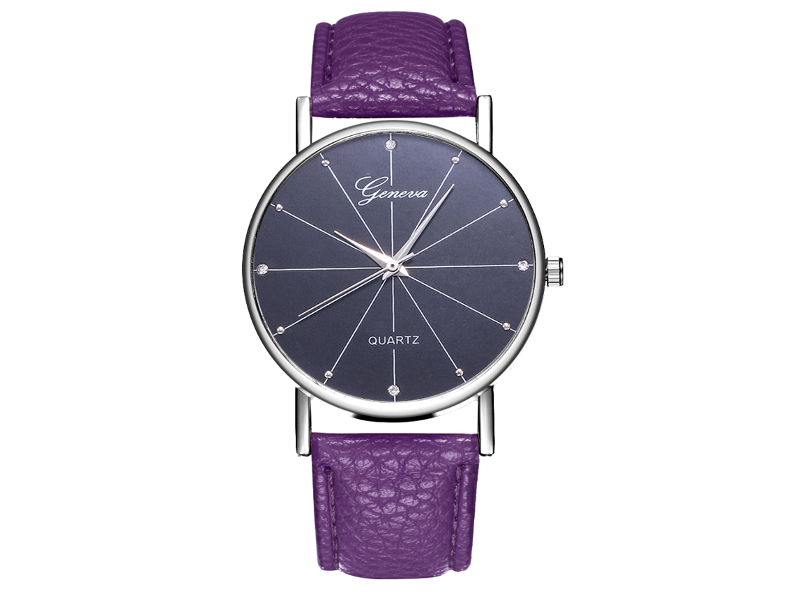 Relógio de pulso de quartzo com pulseira de couro PU simples e moderna para homens e mulheres, roxo.