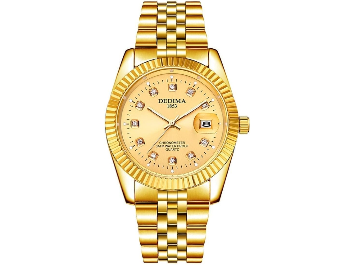 Lurelia Relógio Masculino, Movimento De Quartzo, Analógico, Data/calendário, Detalhes Com Strass, Aço Inoxidável, Dourado