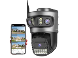Câmera externa, design de três lentes, detecção humana por IA, 15 MP, sem cartão SD, plugue UE OEM