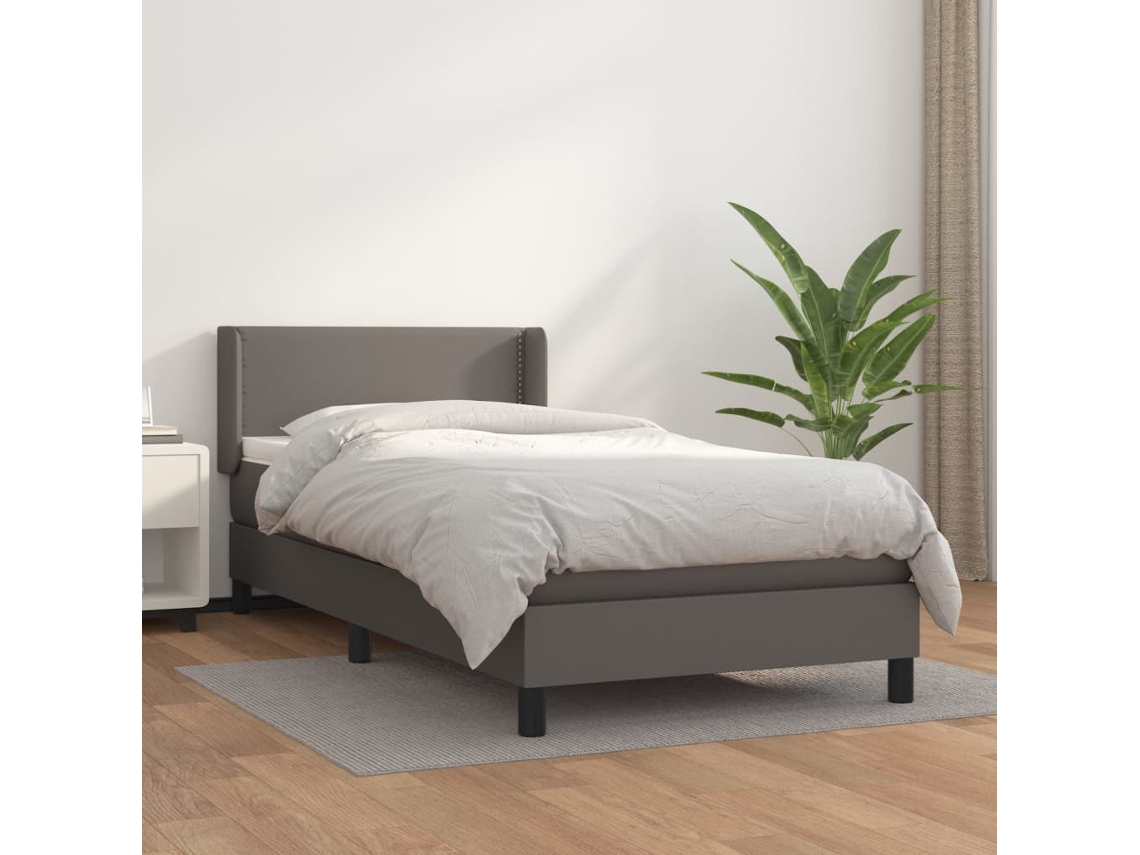 Vidaxl Cama Com Molas/colchão 100x200 Cm Couro Artificial Cinzento