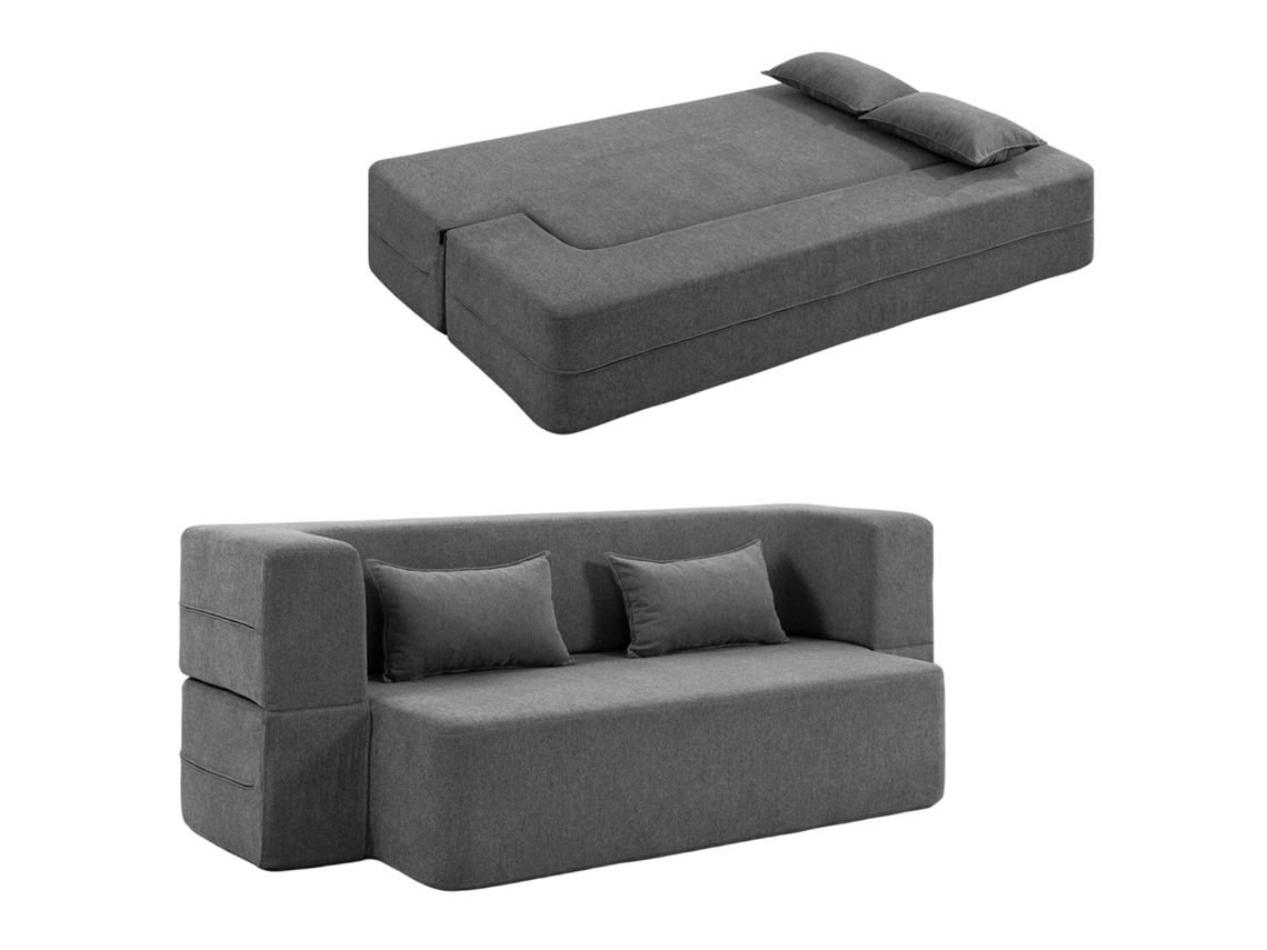 Sofá Cama Espuma 2 Lugares 2 Almofadas 360kg Cinza