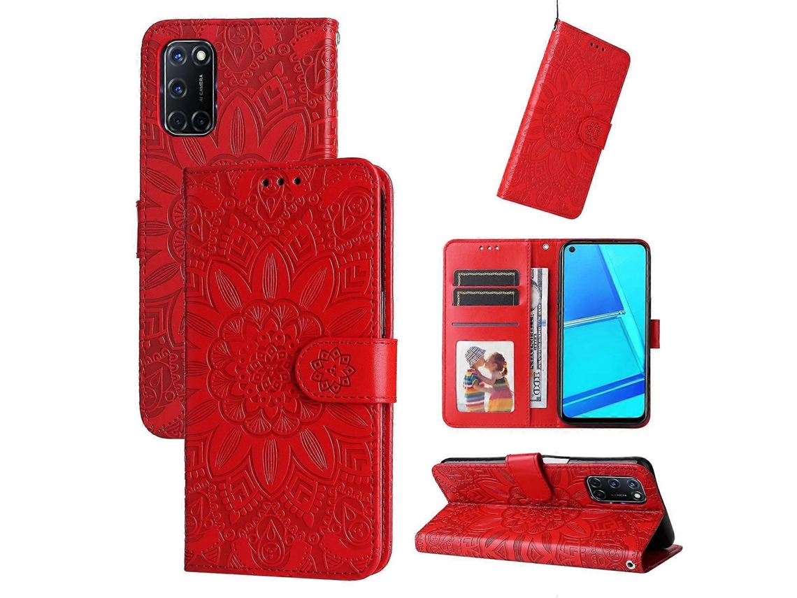 Capa De Celular Em Couro Com Estampa De Girassol Para Oppo A52 / A72 / A92