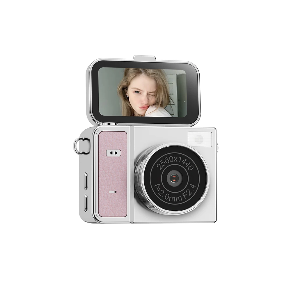 (rosa - 32 Gb) Tela Articulada De 1,47 Polegadas - Mini Câmera De Ação - Estilo Retrô - Filmadora Ultracompacta 2k