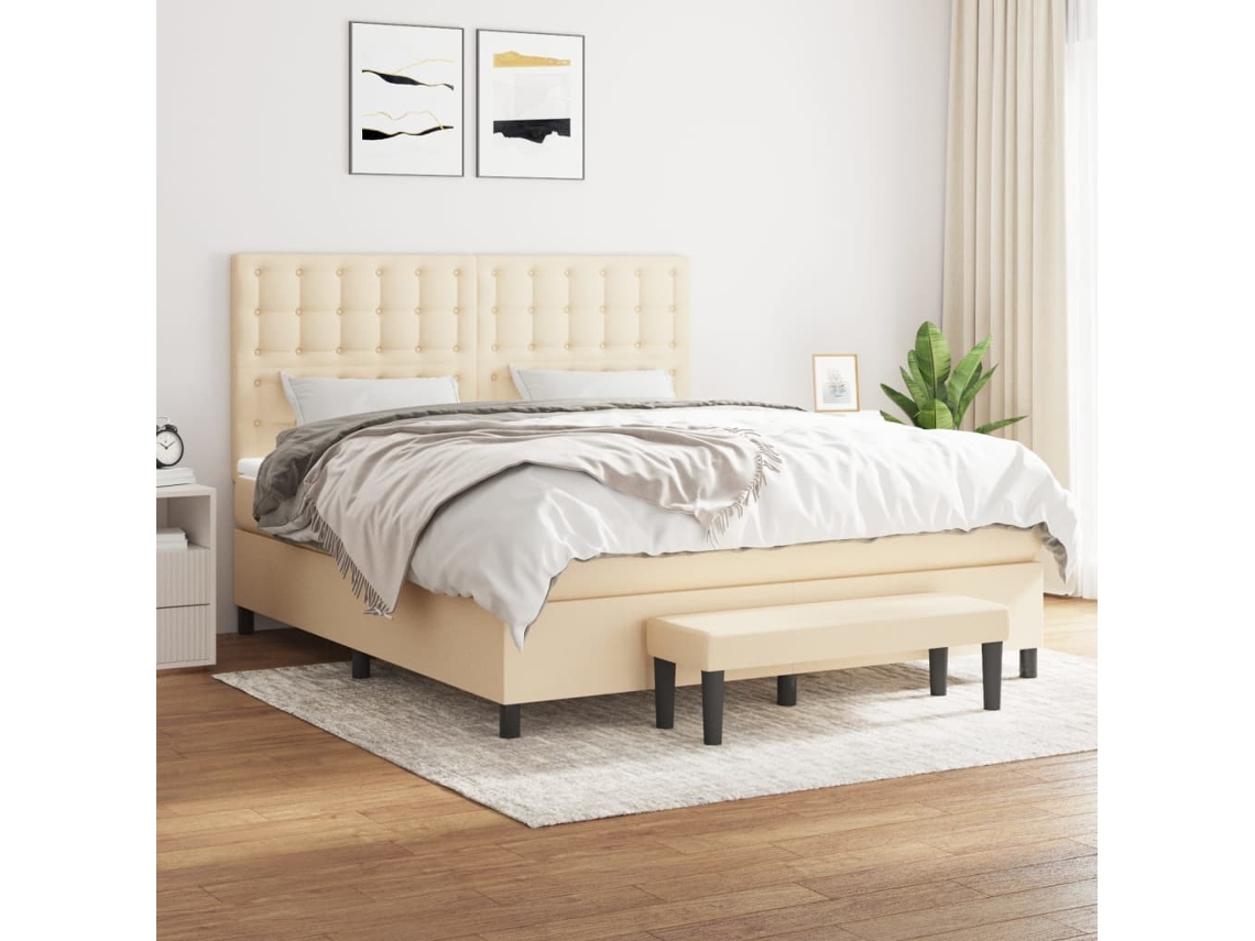 Cama Com Colchão De Molas Pangshiyuan Madeira Tecido Bege (160x200)