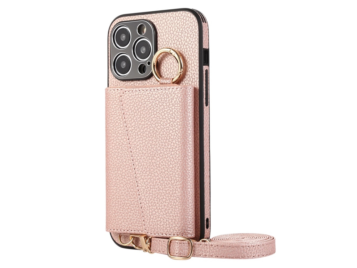 Suporte Casa Quedas Pega Para Iphone 15 Pro Max Pele Sintética Com Porta-cartões Rosa