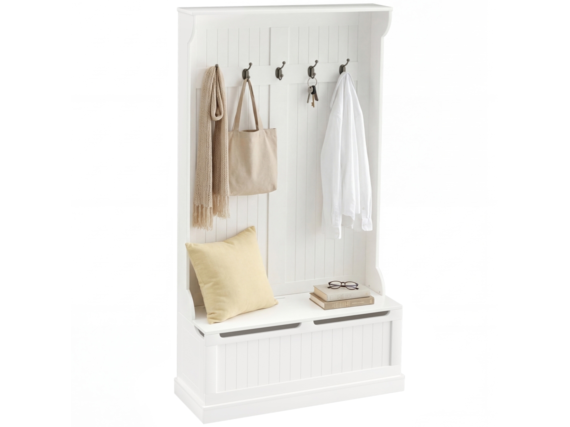 Cabideiro com sapateira, banco, 96x34x179.7cm, marfim BTFORUS