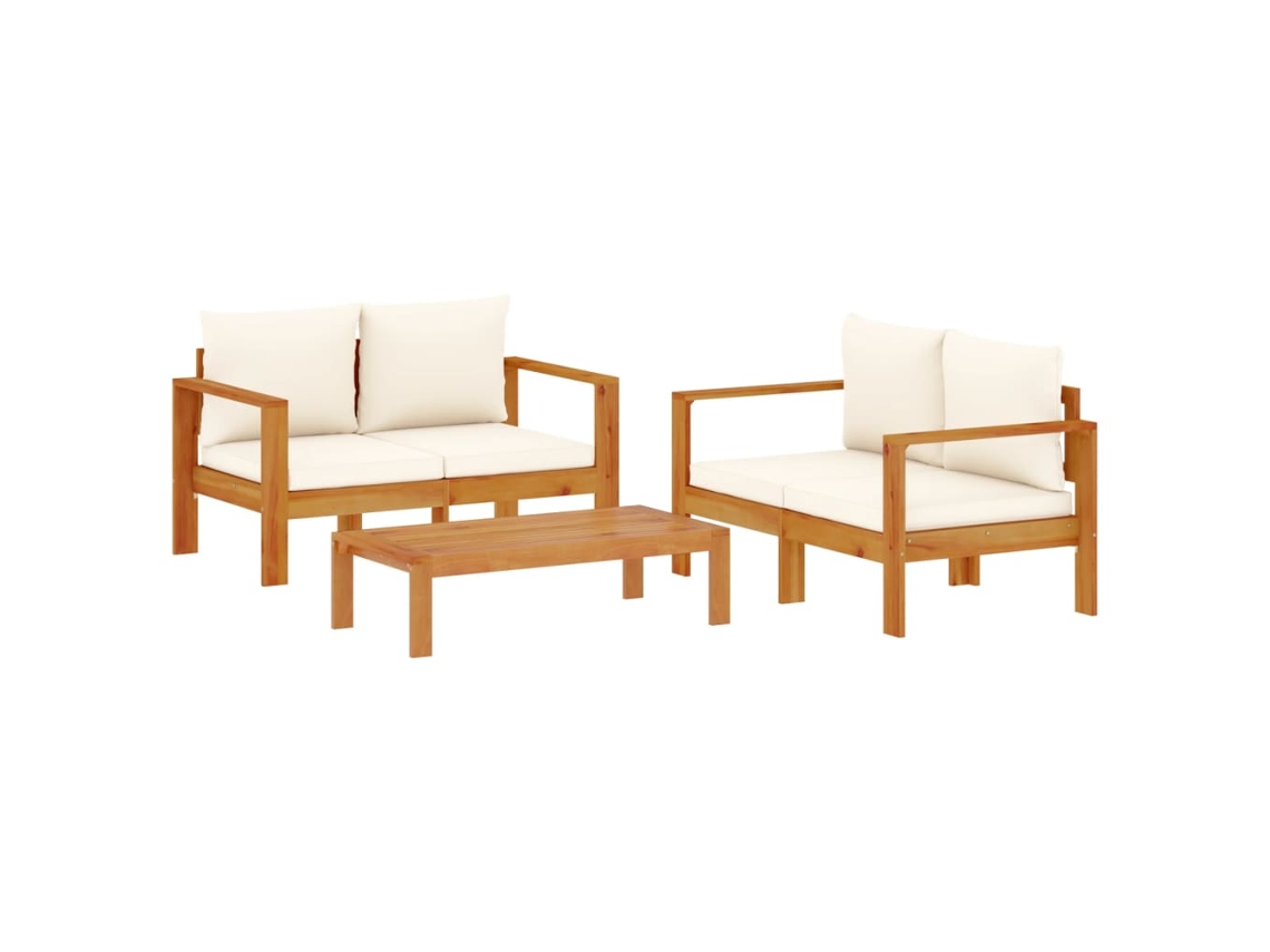 Conjunto de Sofá de Jardim 3 Peças com Almofadões Acácia Maciça MAISON EXCLUSIVE