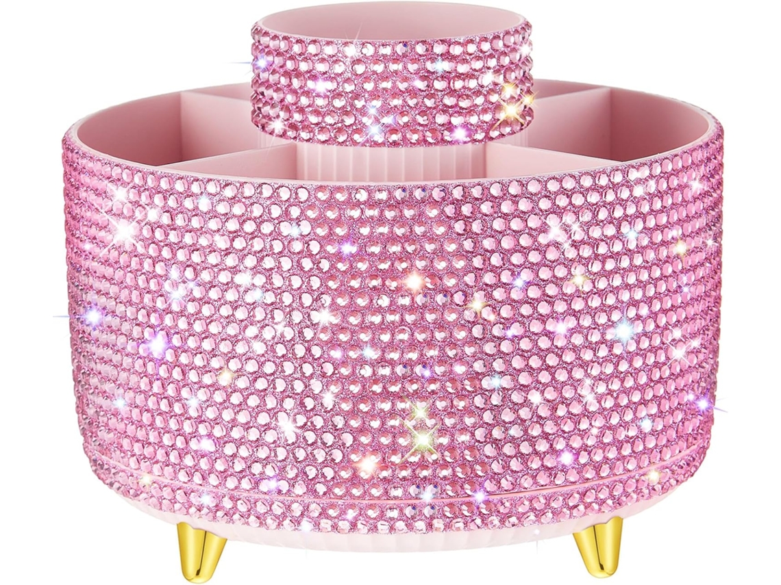 Organizador de acessórios de computador Motimind rosa vibrante, com 5 compartimentos giratórios, presente ideal.