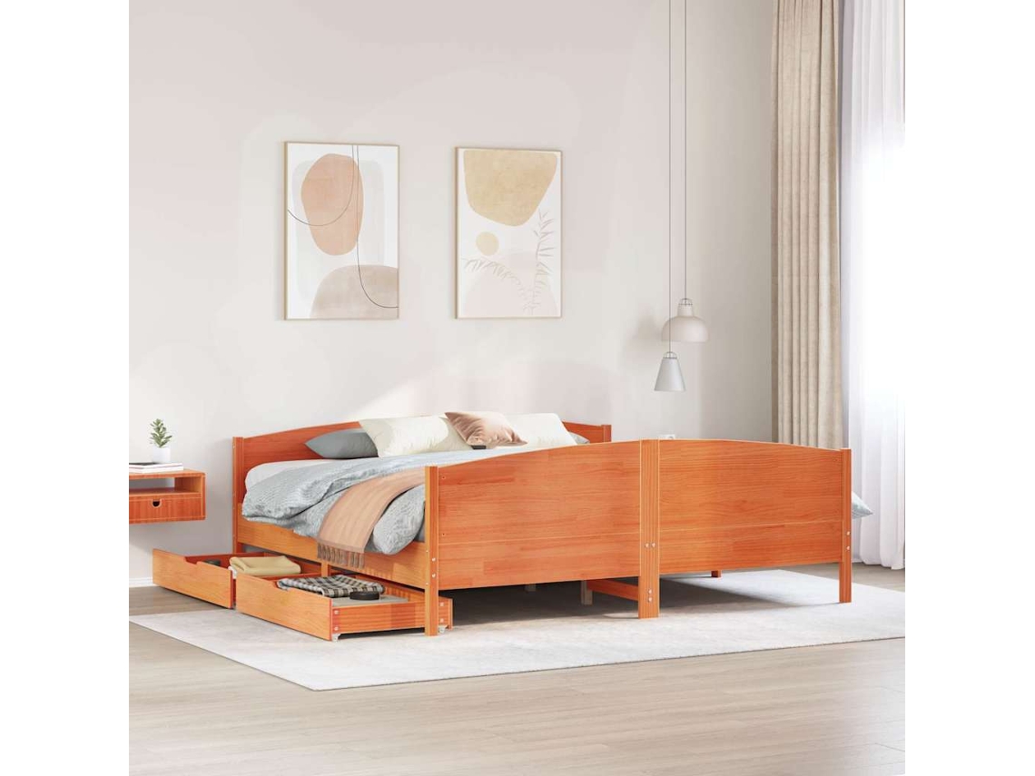Vidaxl Cama Sem Colchão 160x200 Cm Madeira Pinho Maciço Castanho-mel
