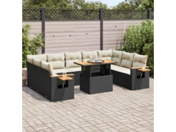 Vidaxl 10 Pcs Conjunto Sofás Jardim C/ Almofadões Vime Pe/acácia Preto