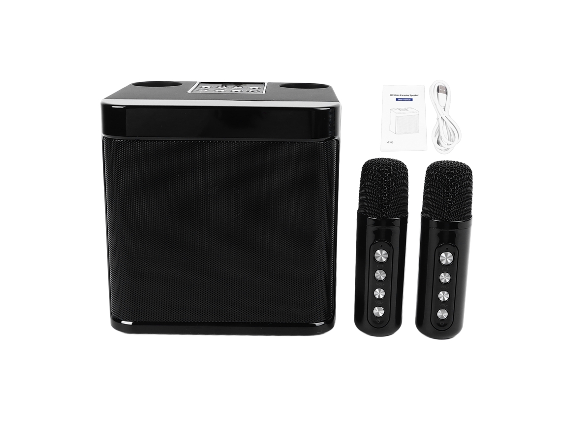 Máquina De Karaokê Portátil Pequena Bluetooth Recarregável Com Microfone Preta Para Festa Em Casa