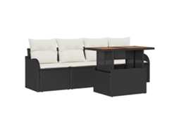 Conjunto 5 Conjunto De Sofá De Jardim Vidaxl Preto Vime Pe (231 X 62 X 69 Cm)